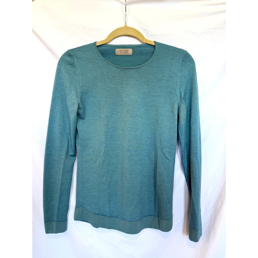 Falconeri Ultrafine 100% Cashmere Crewneck Sweater, Turquoise Blue Teal, Medium
